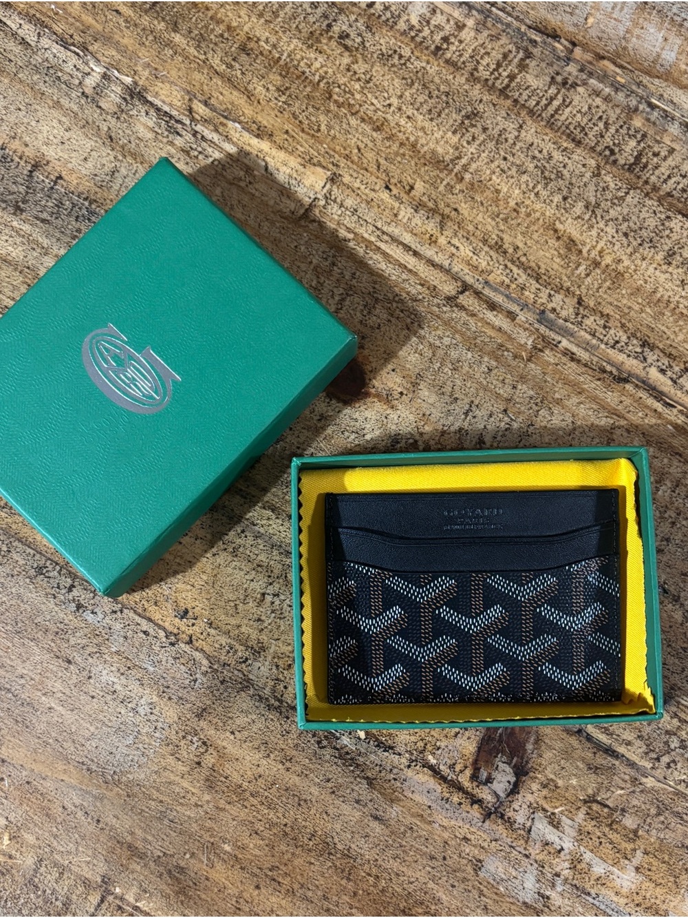 Goyard Black Chevron Card Holder in Signature Coated Canvas